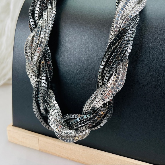 Jewelry - Vintage Mixed Metal Twisted Modernist Multi Strand Box Chain Statement Necklace